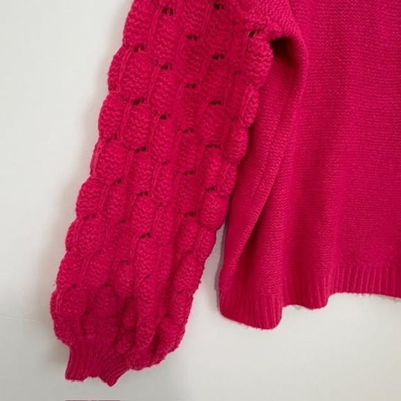 Jodifl Womens Barbiecore Sweater SzM Pink Balloon Sleeve 80s Chunky Knit Overszd - Picture 4 of 9